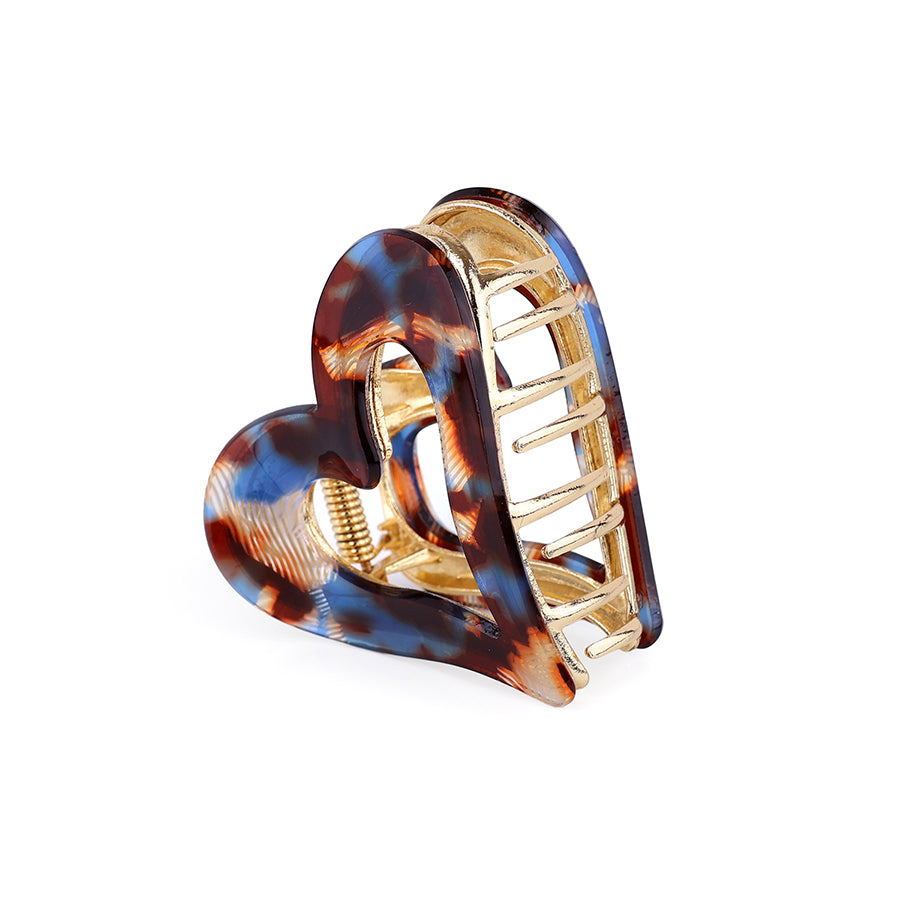 Blue & Brown Mix Heart Claw Clip