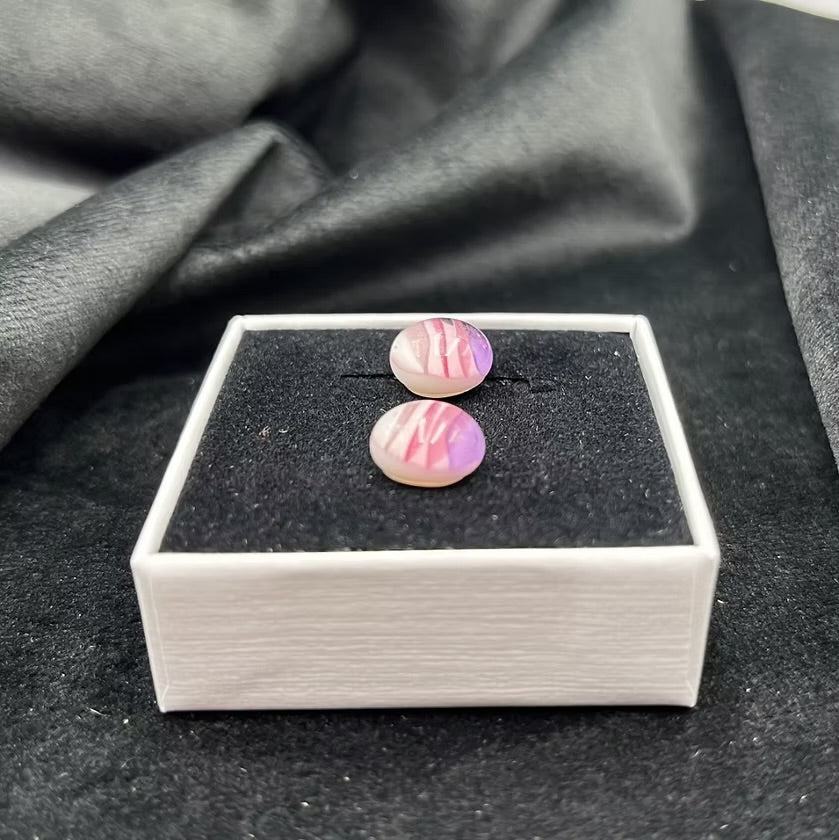 Petal Pink Ripple Glass Circular Stud Earrings