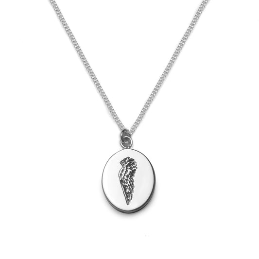 Silver Guardian Angel Wing Oval Necklace