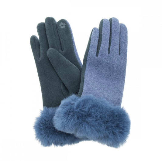Ladies Gloves With Fur Cuff Denim