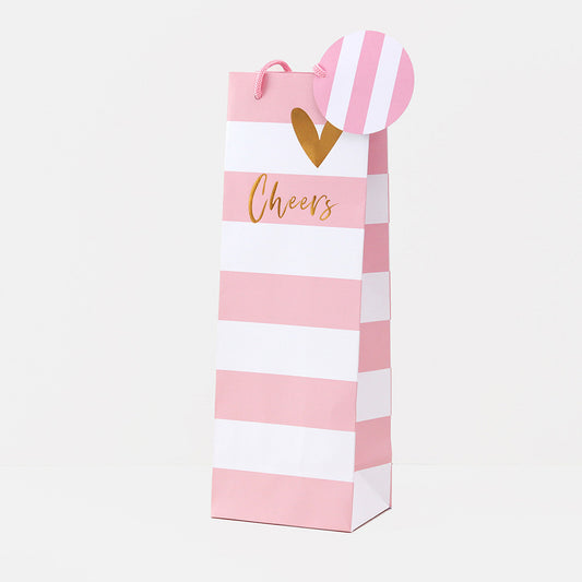 Cheers Pink Stripe Bottle Gift Bag