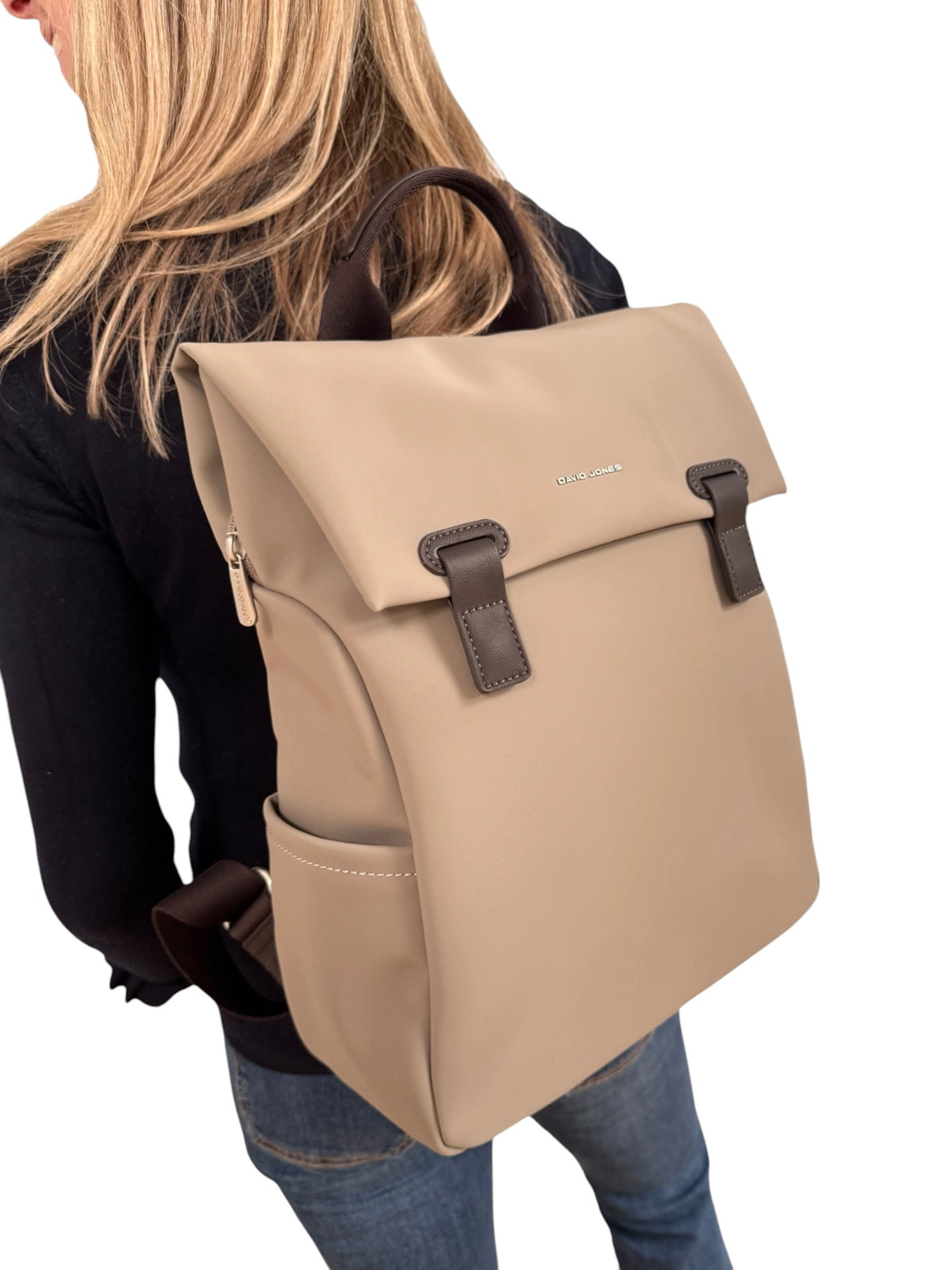 David Jones Dark Taupe Flap Backpack