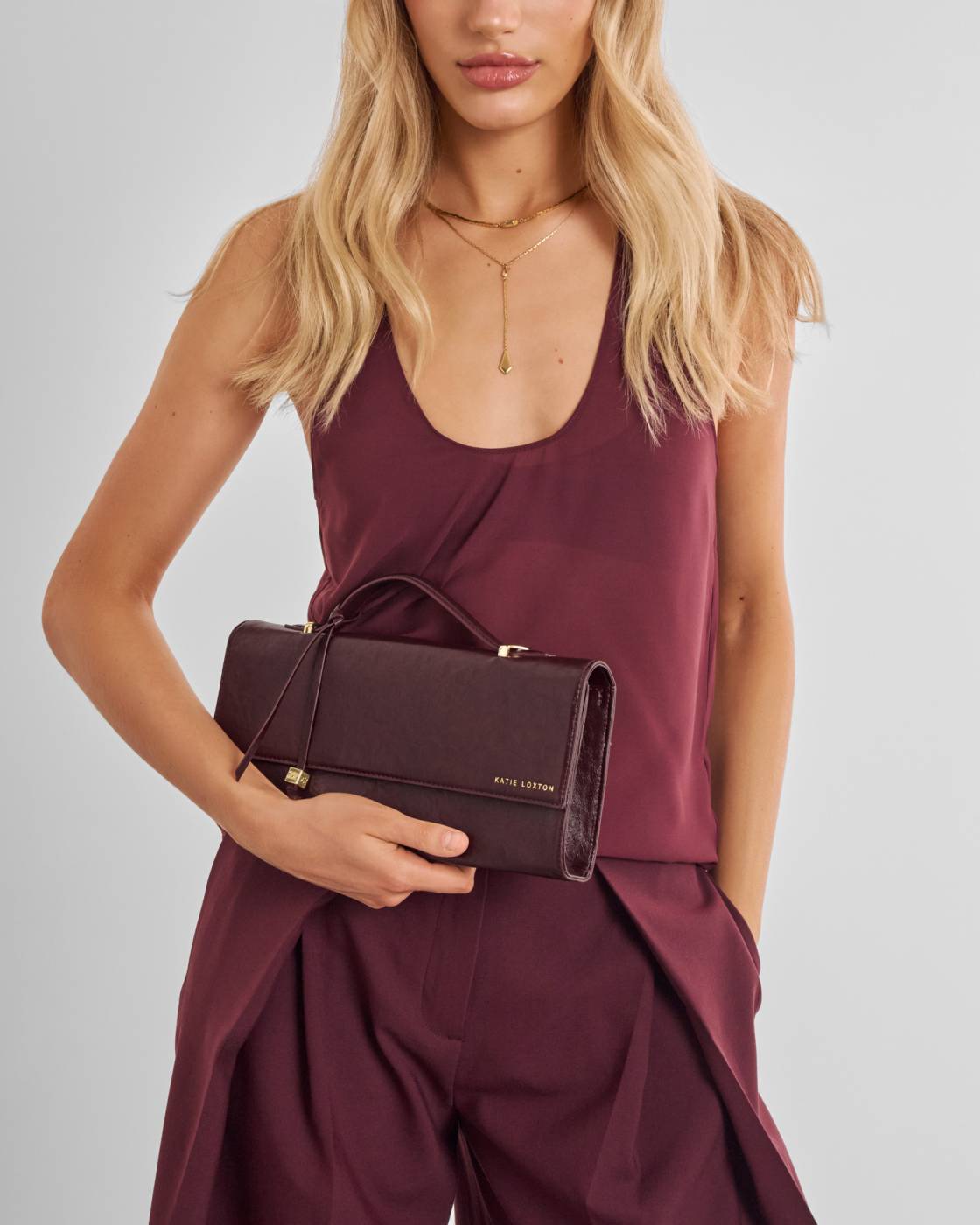 Katie Loxton Alma Patent Crackle Clutch Cherry