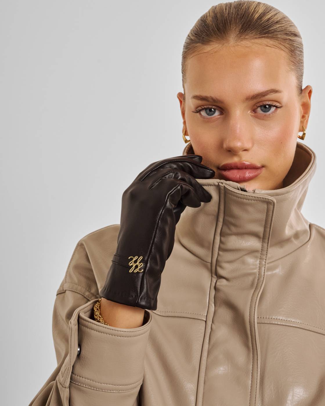 Katie Loxton Boxed Faux Leather Gloves Chocolate