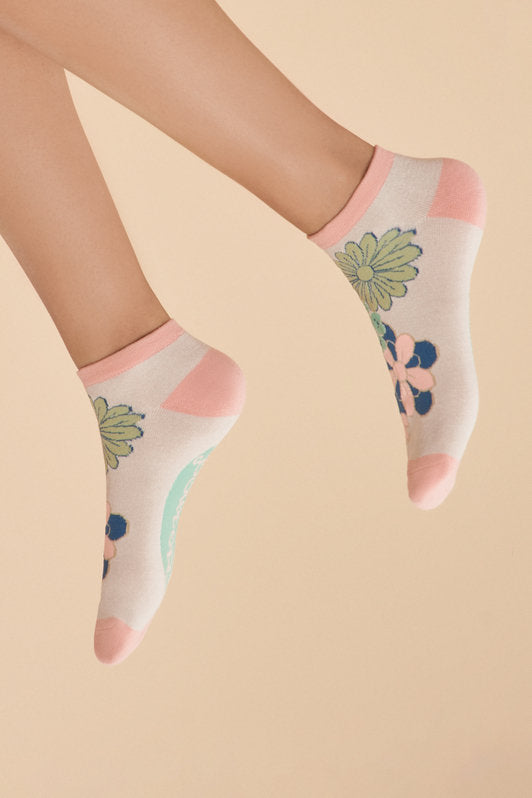 70s Coconut Kaleidoscope Floral Ladies Trainer Socks