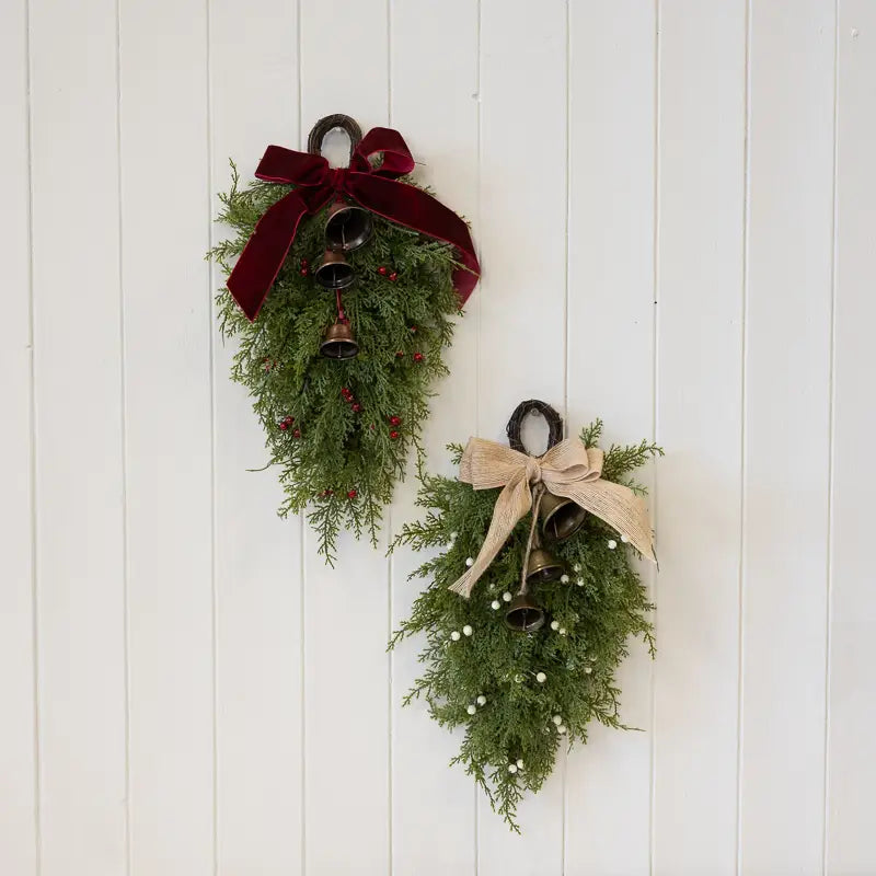 Teardrop Hanging Swag With White Berries & Bells