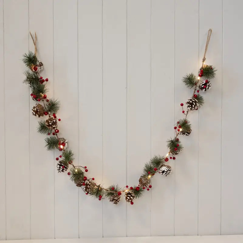 LED Garland With Pinecones & Berries