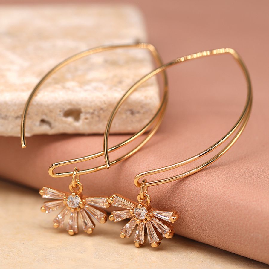 Golden Marquis Wire Crystal Fan Earrings