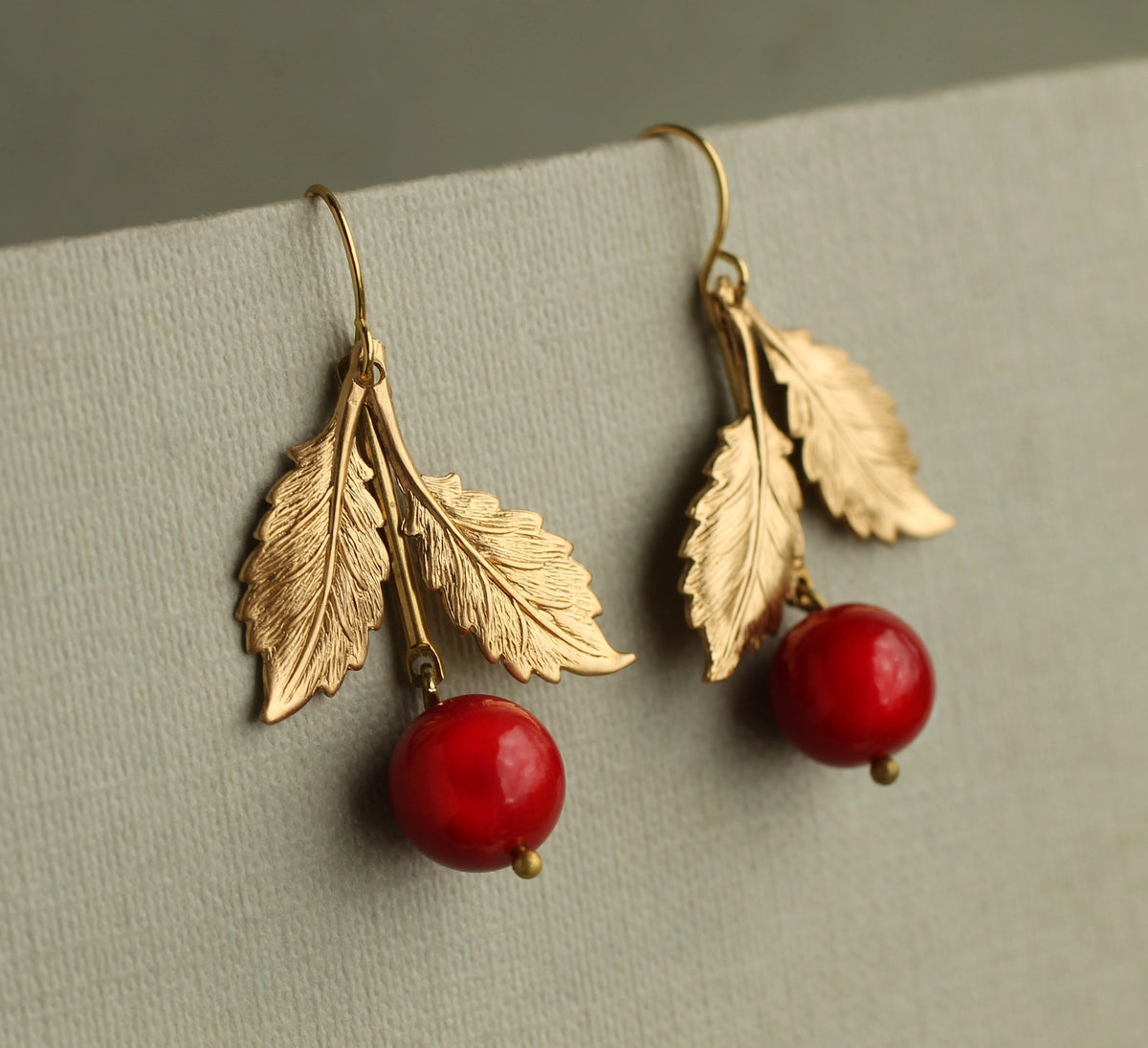 Cherry Drop Earrings Gold