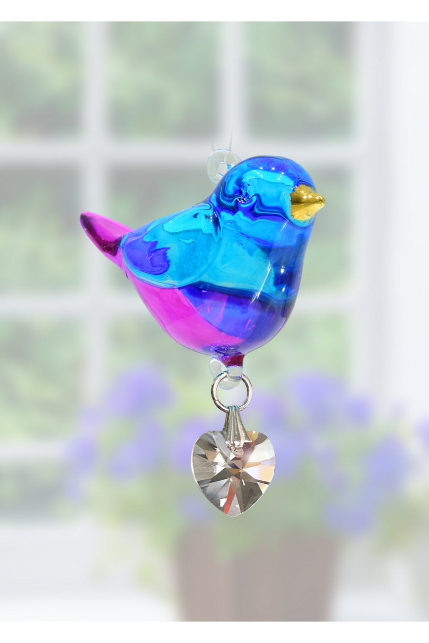 Fantasy Glass Evening Song Bird With Crystal Heart
