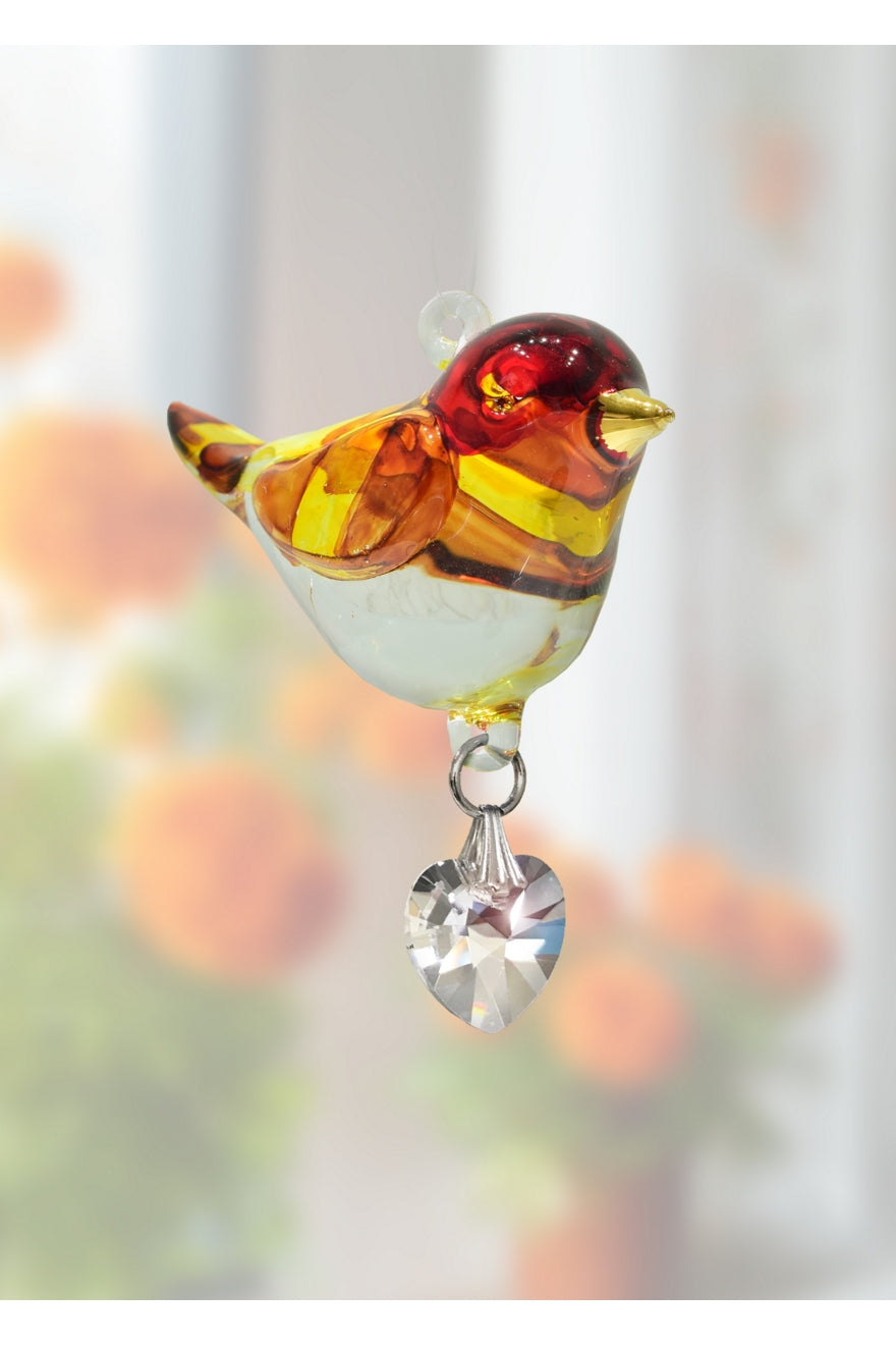Fantasy Glass Goldfinch Bird With Crystal Heart