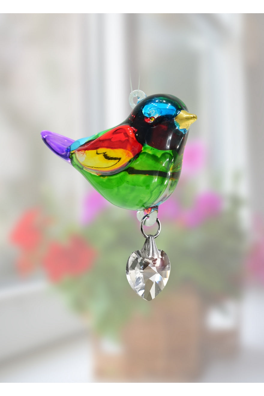 Fantasy Glass Rainbow Bird With Crystal Heart