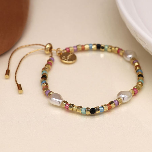 Multi Coloured & Gold Glass Bead Bracelet
