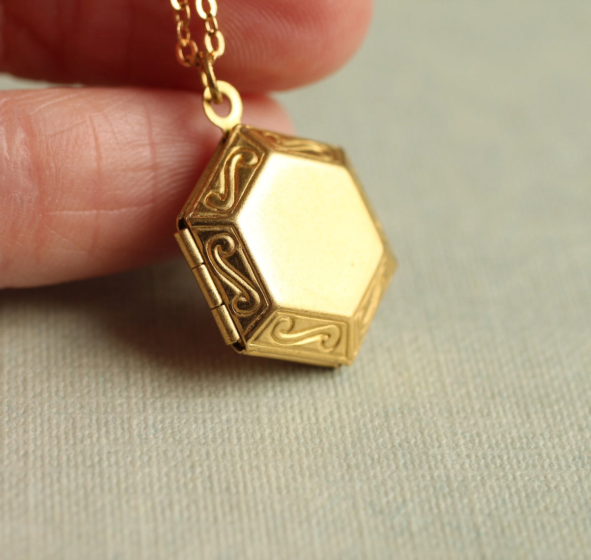 Hexagon Locket Necklace Gold