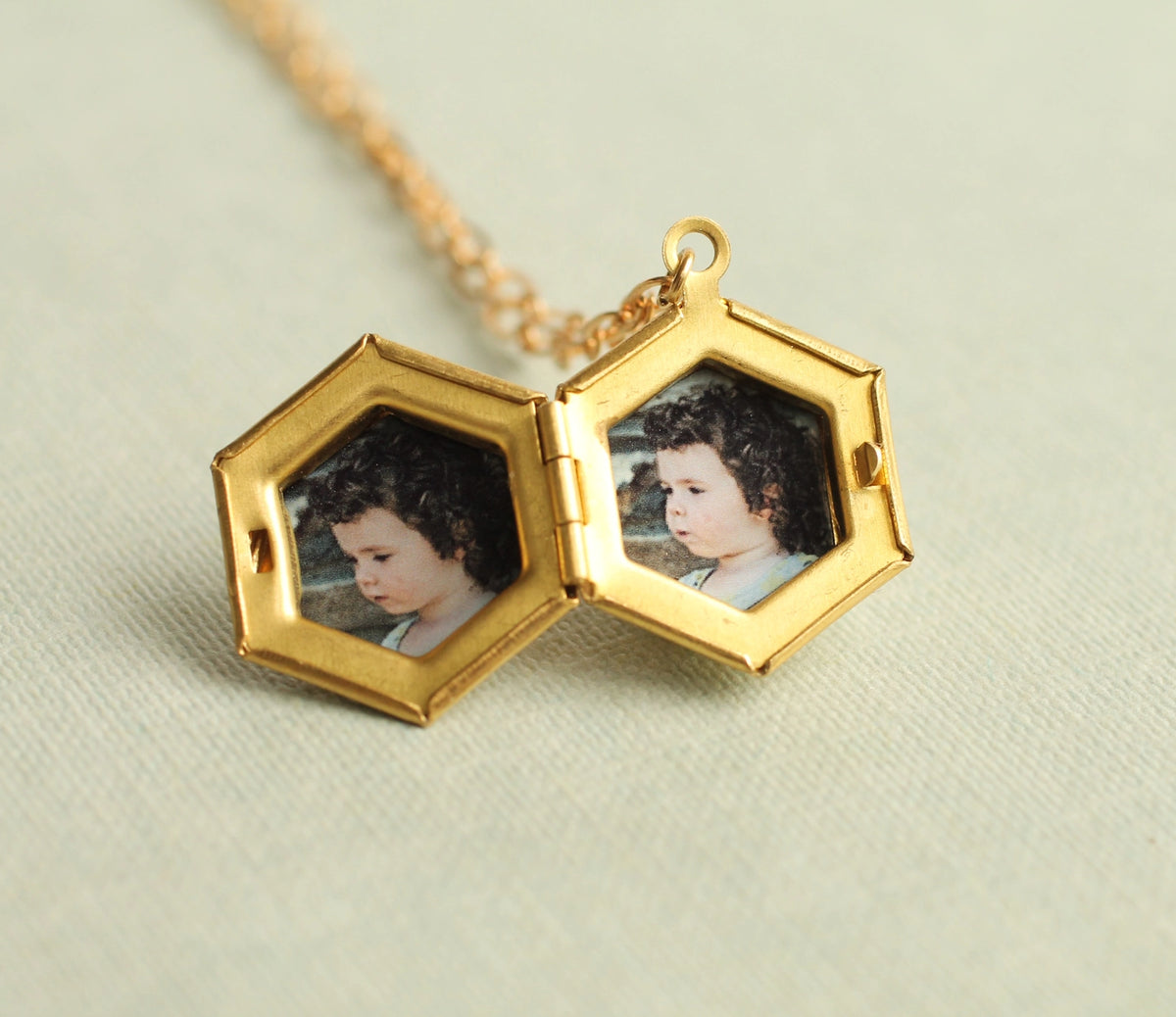 Hexagon Locket Necklace Gold