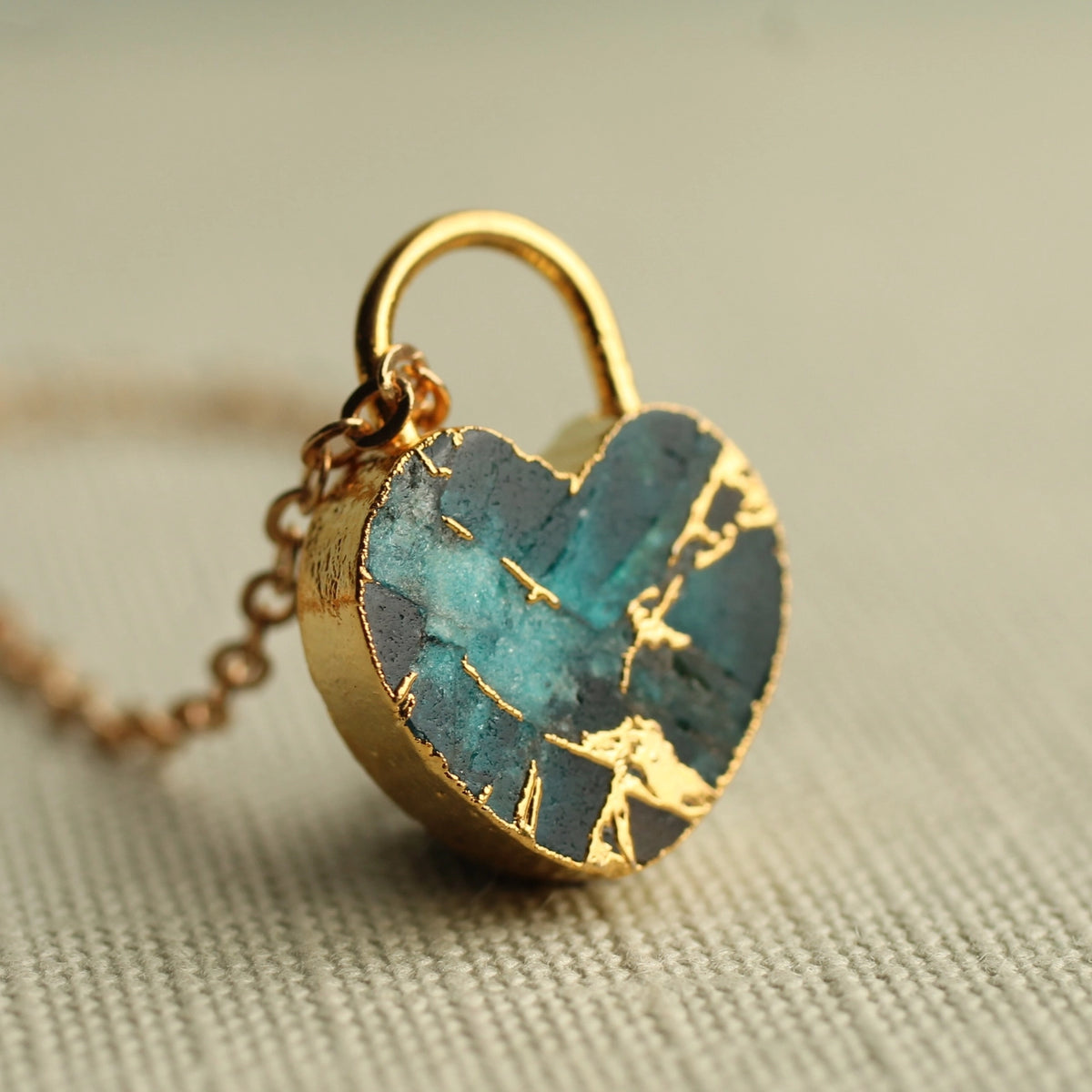 Padlock Heart Turquoise Gemstone Necklace Gold