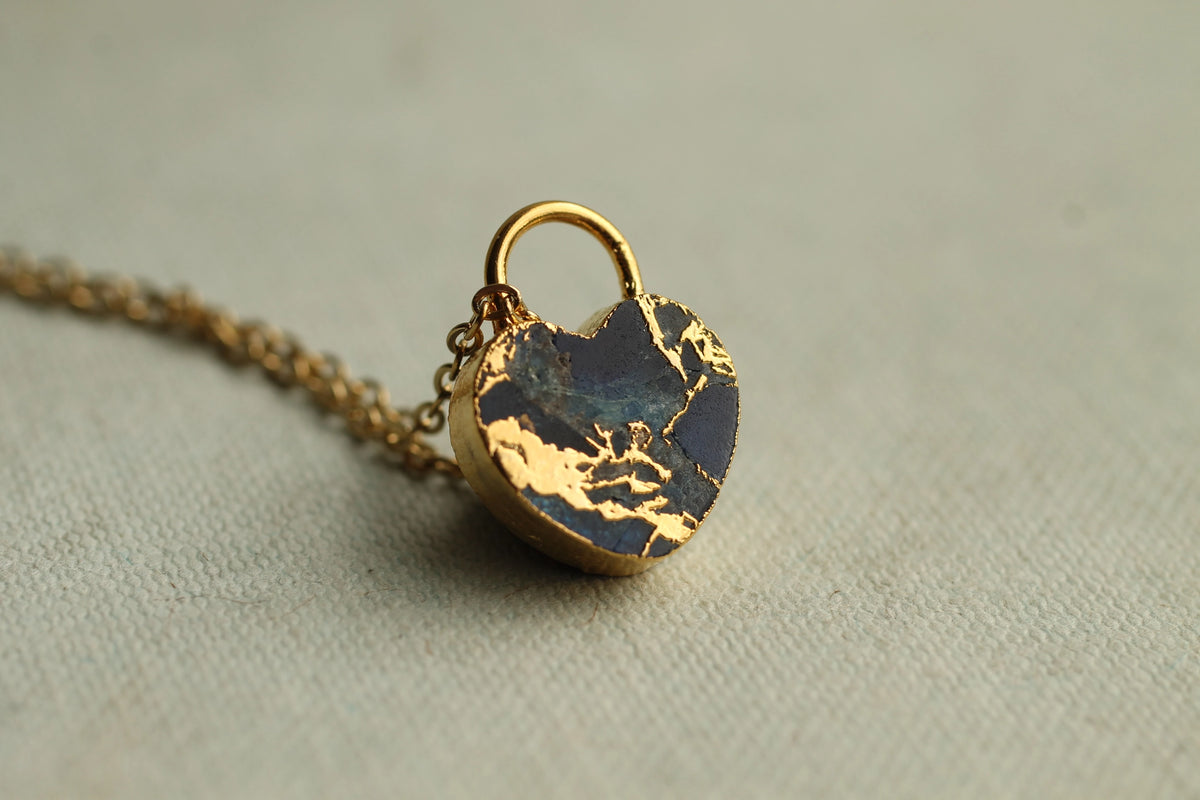 Padlock Heart Turquoise Gemstone Necklace Gold