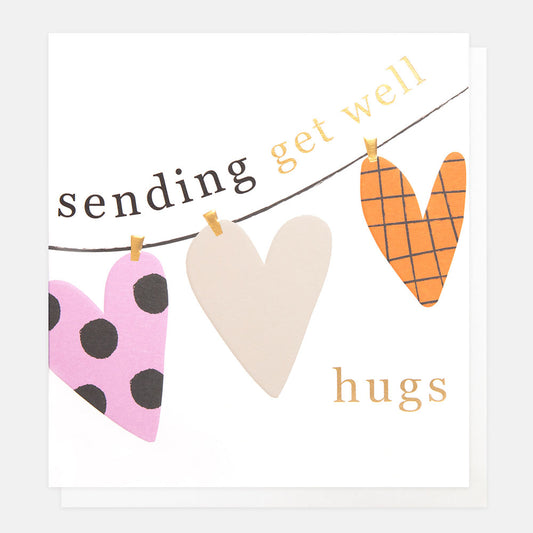 Sending Get Well Hugs on Washing Line Greetings Card