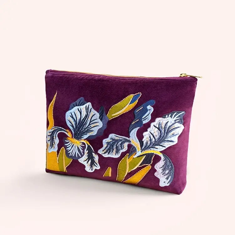 Iris Velvet Embroidered Zip Pouch