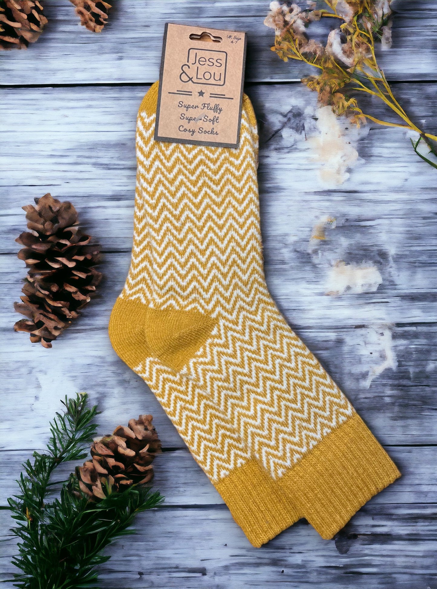 Hazy Herringbone Ribbed Gold Socks