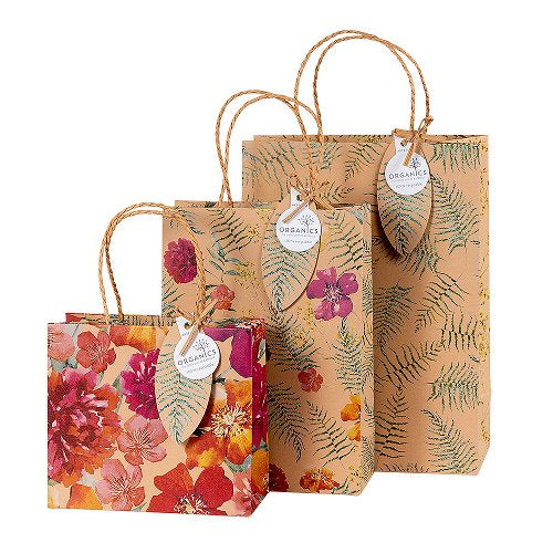 Floral Blossom & Fern Kraft Gift Bags Mixed Sizes