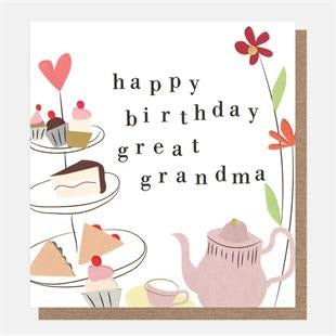 Happy Birthday Great Grandma Tea and Cake Greetings Card