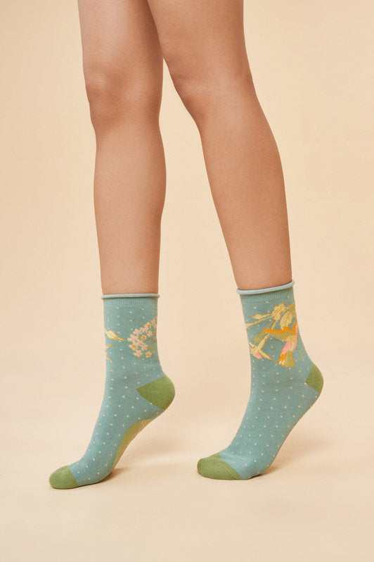 Hummingbird Ankle Socks - Aqua