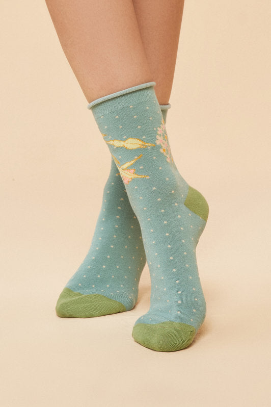 Hummingbird Ankle Socks - Aqua