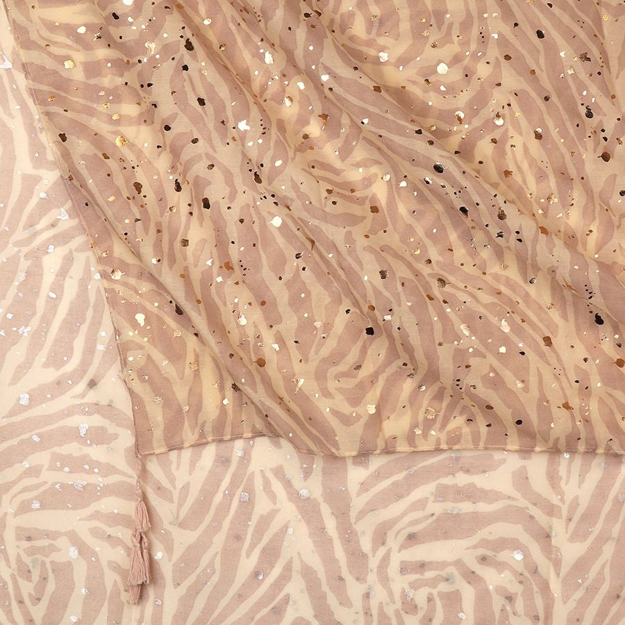Scarf Zebra Print with Foil Detail in Mink Pastel