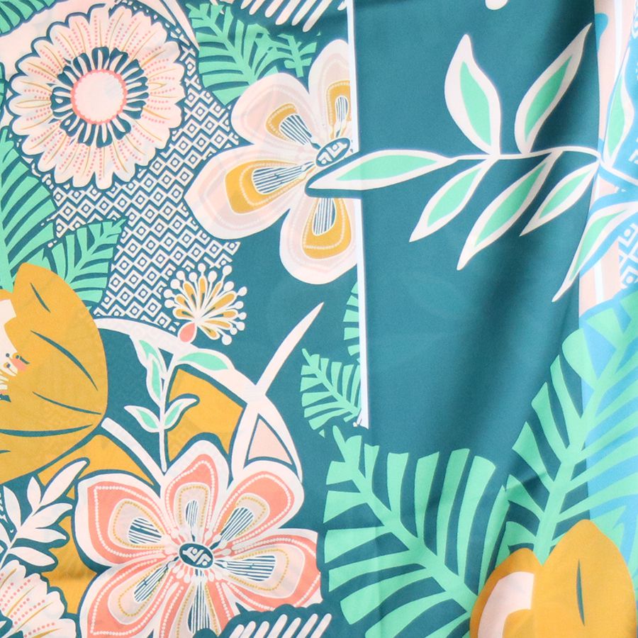 Silky Scarf Tropical Paradise in Marine & Mustard
