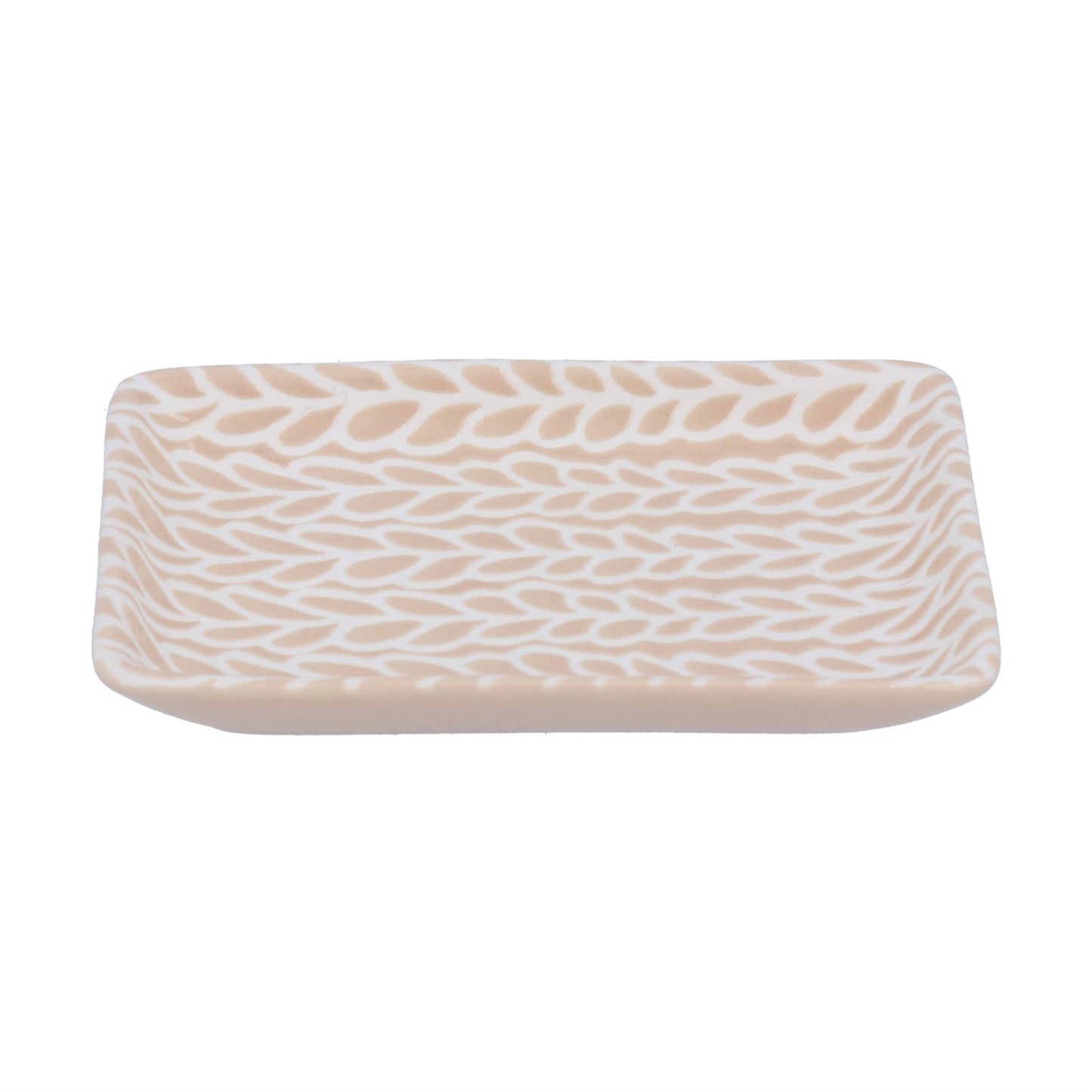 Porcelain Leaves Trinket Dish Beige & White