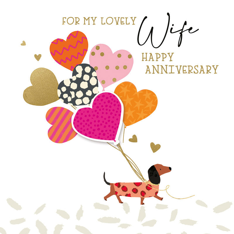 Dachshund With Balloons Anniversary Greetings Card