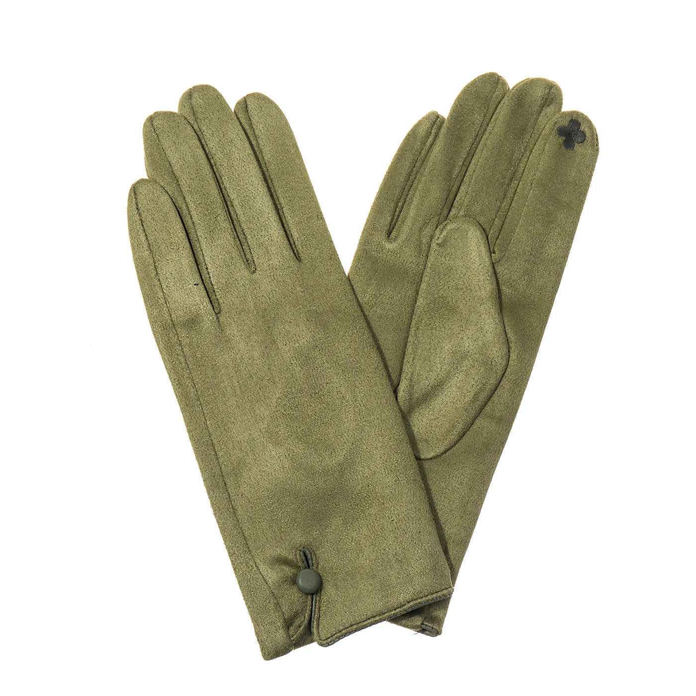 Ladies Faux Suede Button Detail Gloves in Artichoke