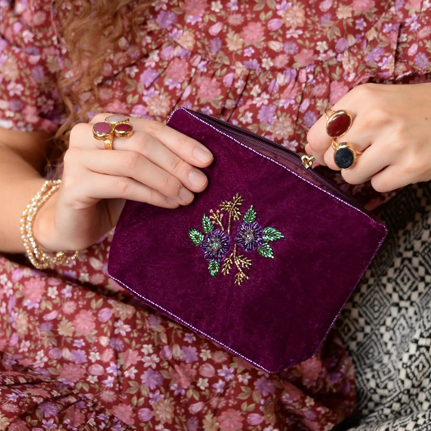 Purple Flower Medium Pouch