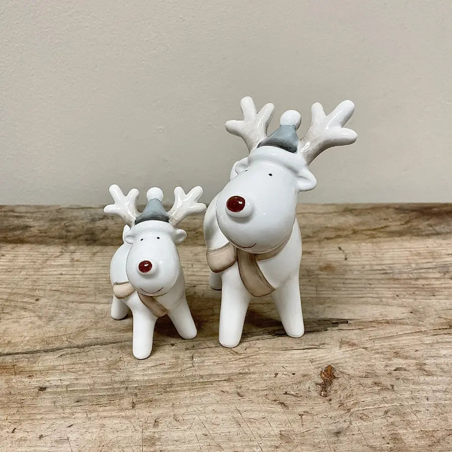 White Ceramic Reindeer with Hat