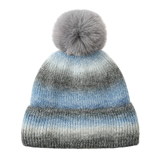 Pom-Pom Blended Hat Blue & Grey