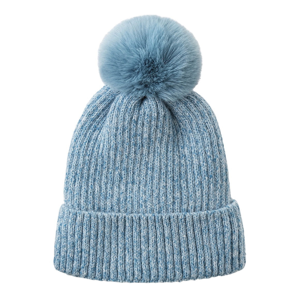 Pom-Pom Ribbed Hat Blue