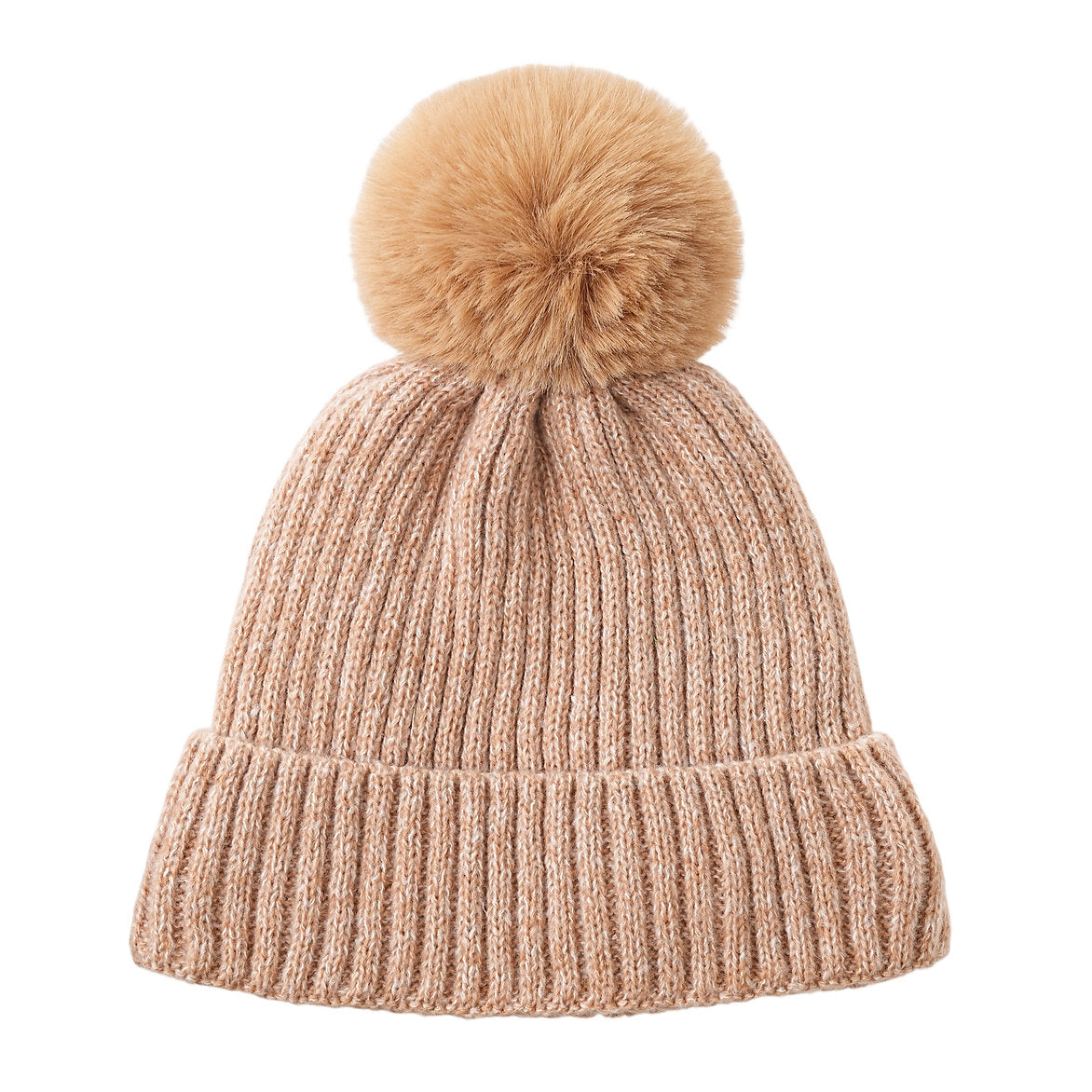 Pom-Pom Ribbed Hat Camel