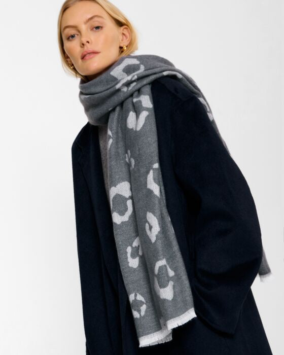 Katie Loxton Leopard Print Blanket Scarf in Charcoal & Grey