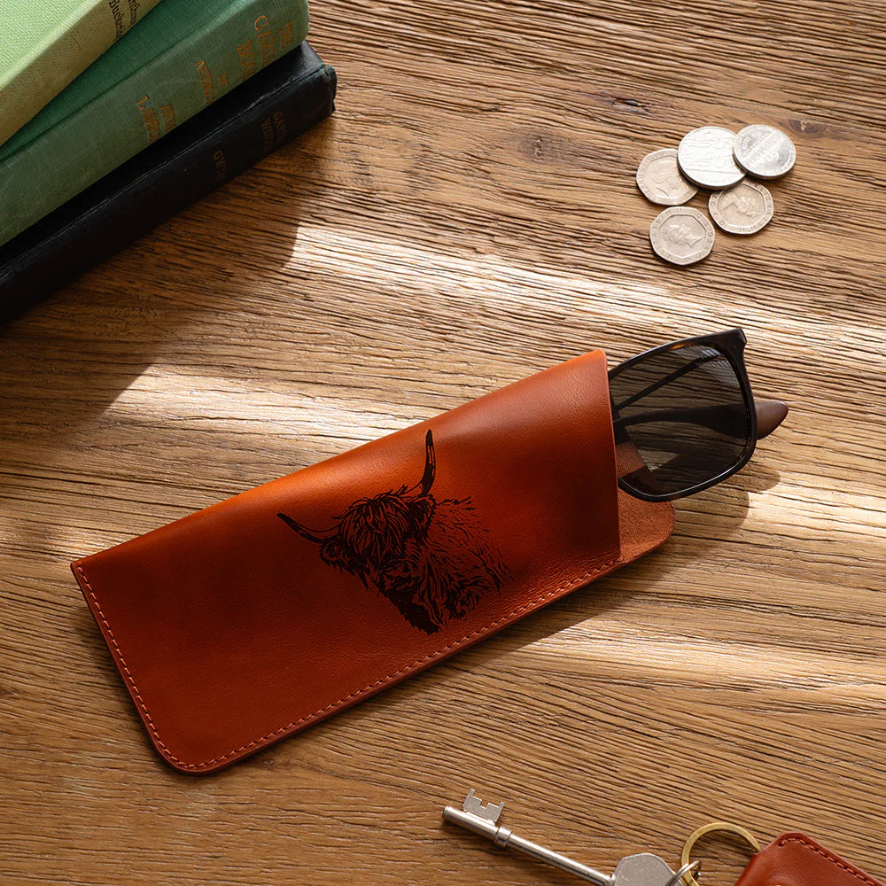 Highland Cow Leather Glasses Case