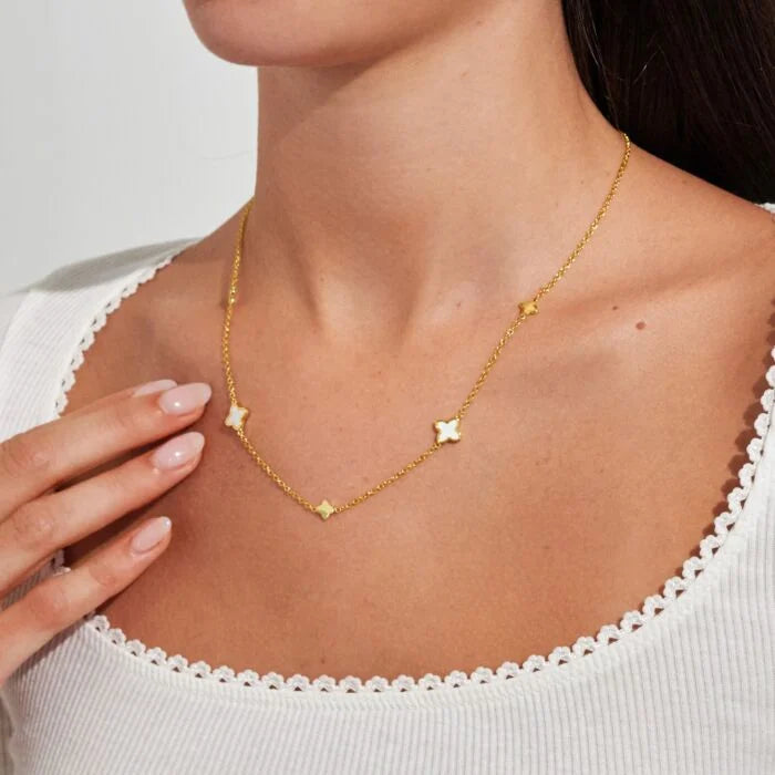 Loved By You Mother Of Pearl Clover Necklace Gold