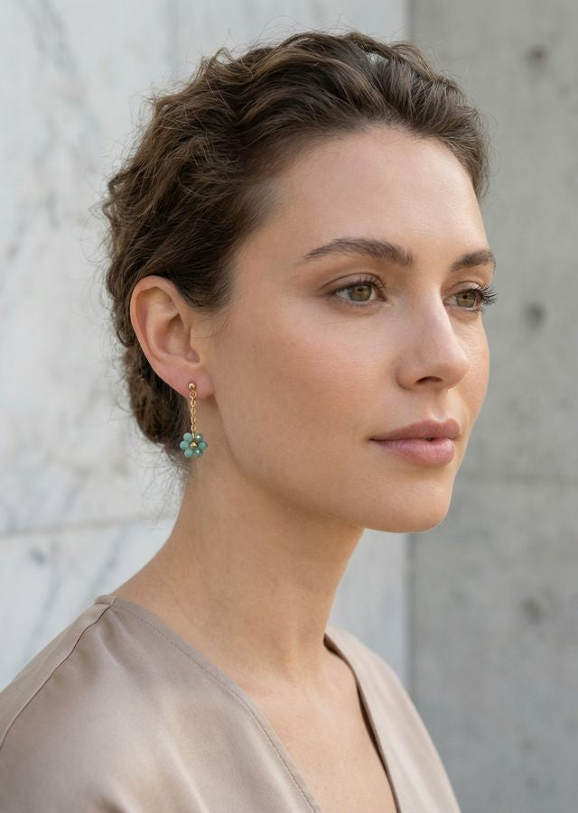 Envy Flower Drop Earrings Gold & Turquoise