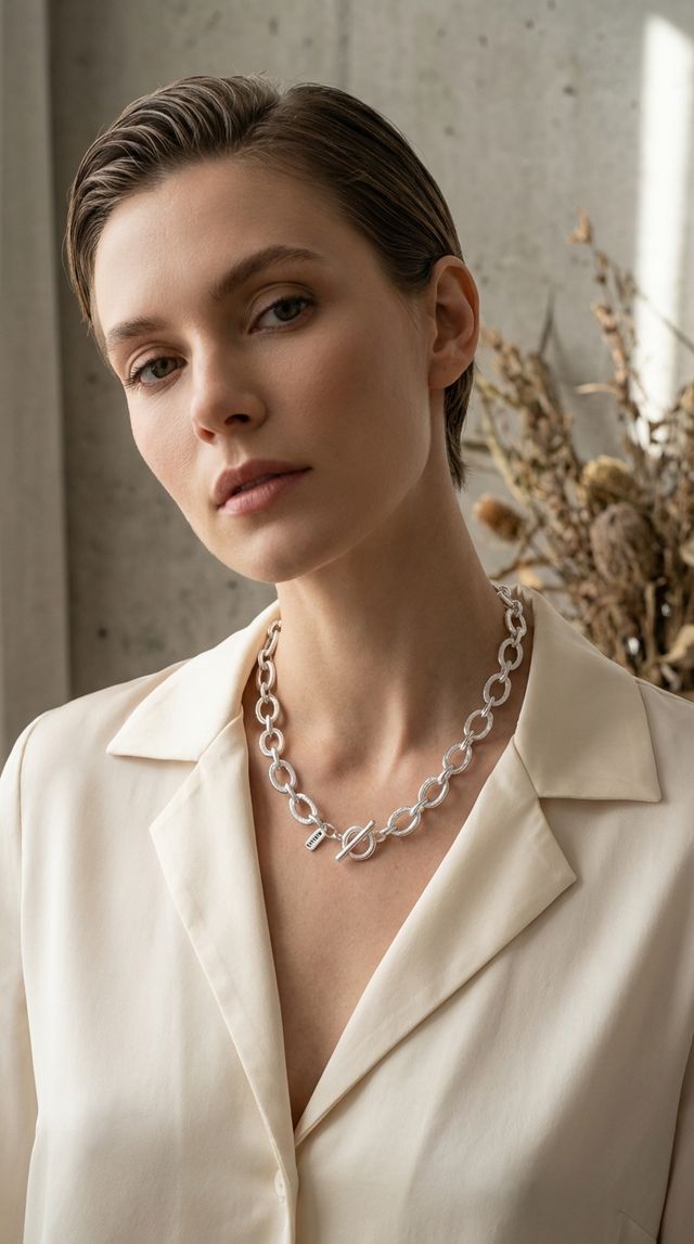 Envy Textured Link Necklace Silver