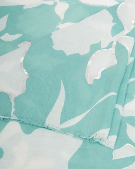 Katie Loxton Floral Print Foil Scarf Sage, White & Silver