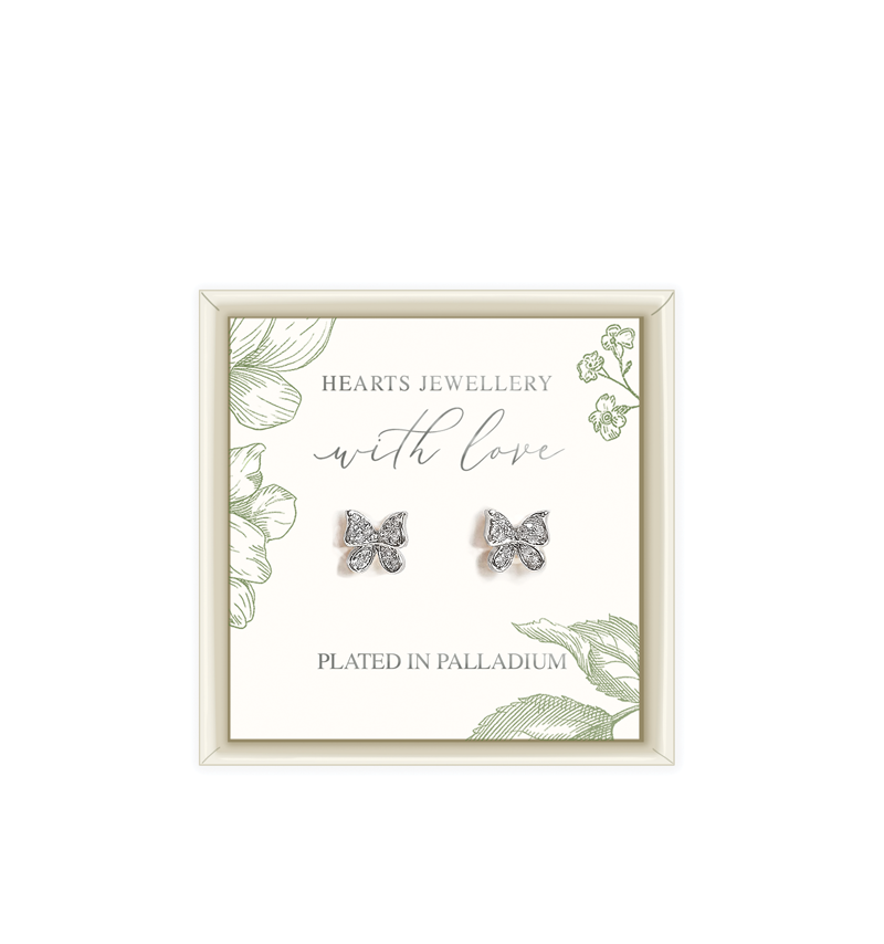 Palladium Plated Cubic Zirconia Butterfly Studs Cream Gift Box