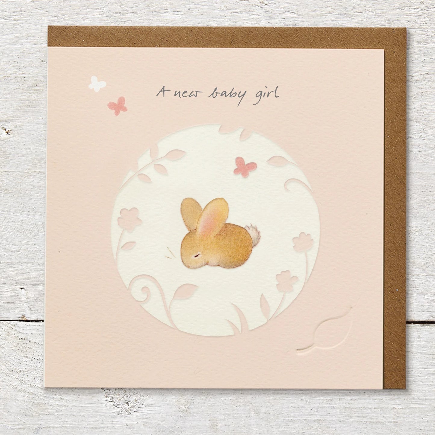 A New Baby Girl Pink Bunny Greetings Card