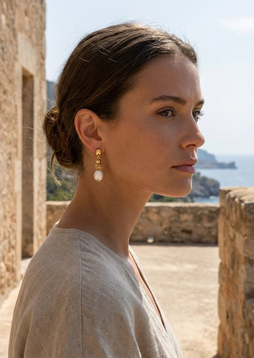 Envy Gold Knot & Pearl Drop Earrings