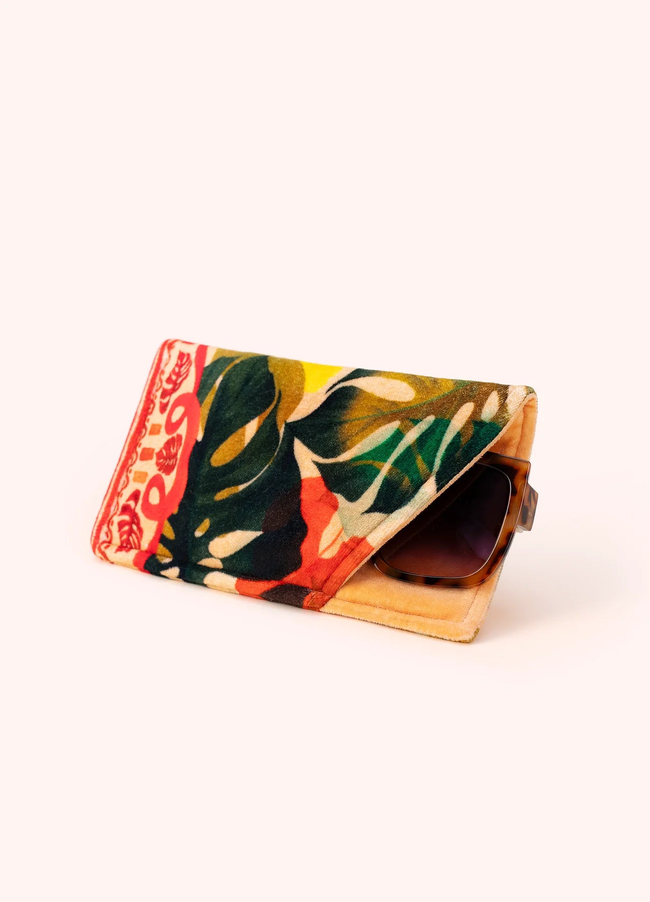 Velvet Sunglasses Pouch Exotic Leaves Design