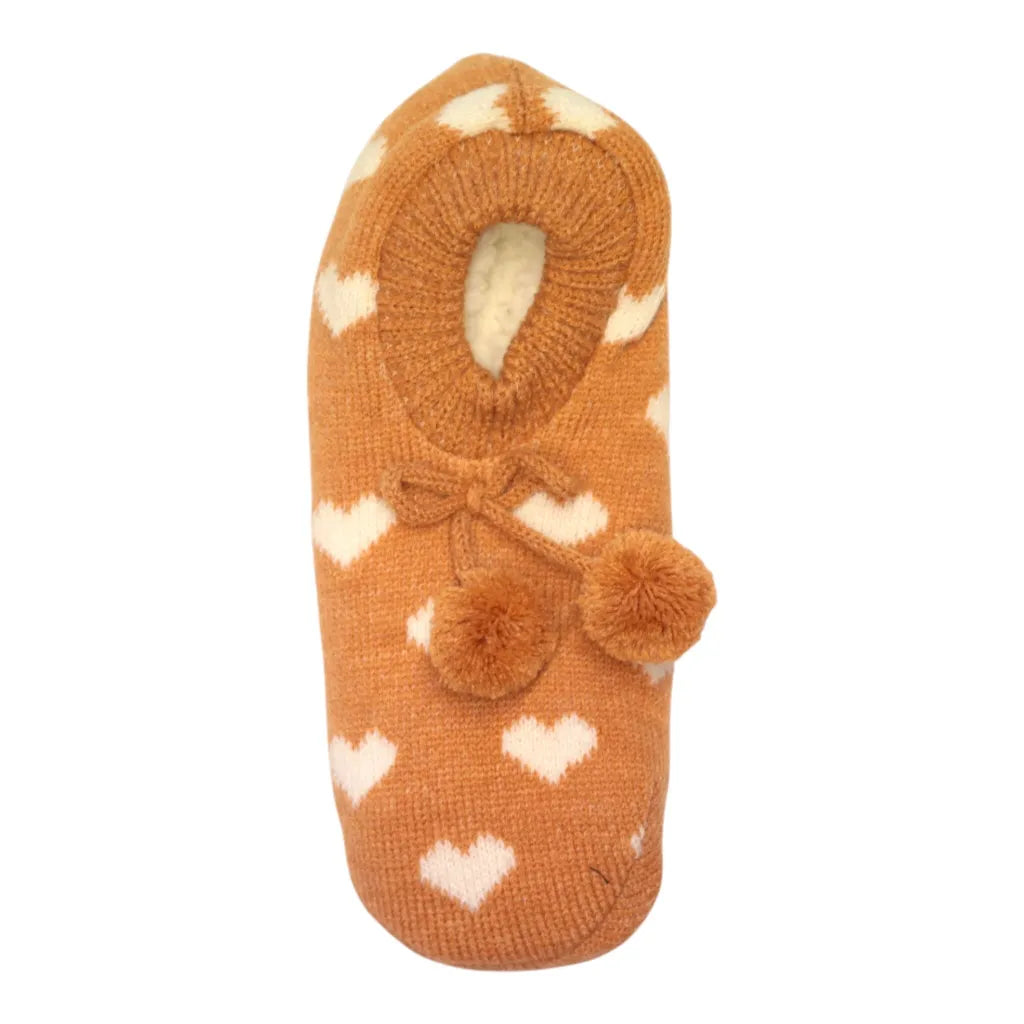 Terracotta & White Heart Cosy Slipper Socks