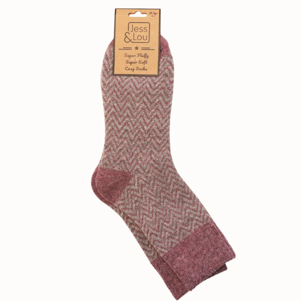 Raspberry Herringbone Cosy Socks